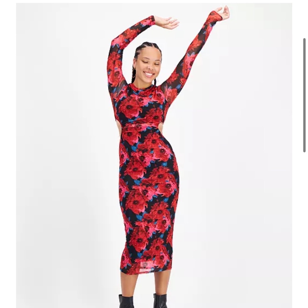 Bar III Midi Cut Out Bodycon Floral Dress NWT